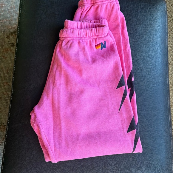 Aviator Nation Pink Joggers with Black Lightning Bolts - Picture 3 of 7